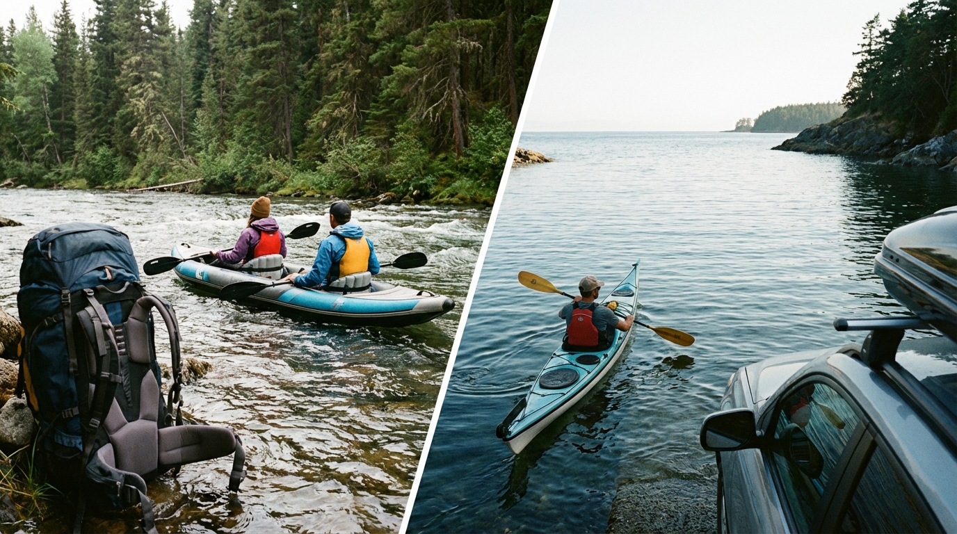 kayak gonflable ou rigide - illustration