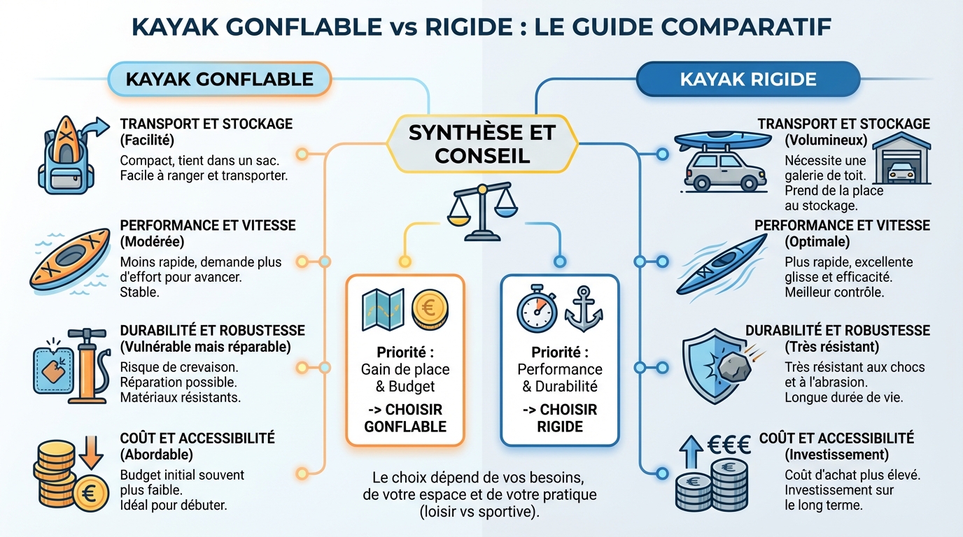 kayak gonflable ou rigide - infographie