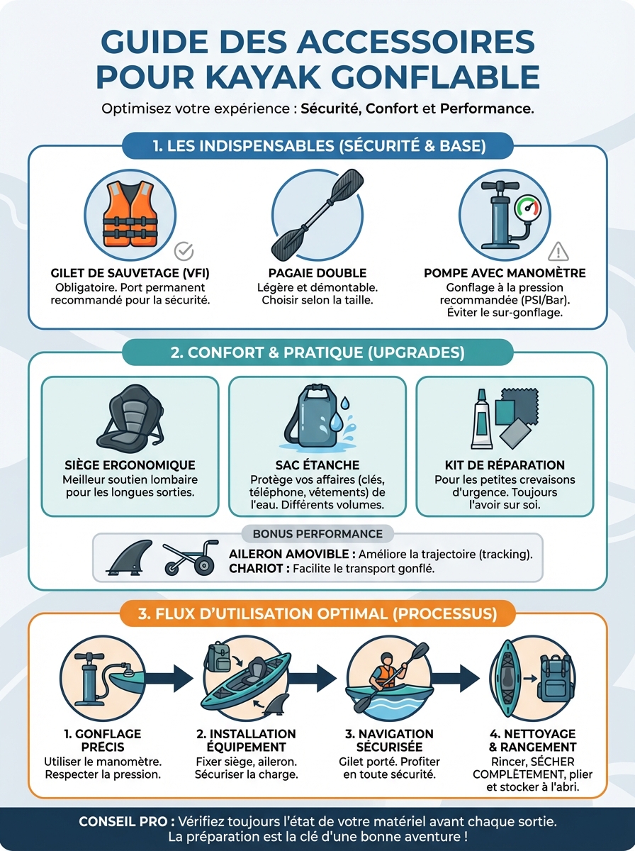 Infographie accessoires kayak gonflable