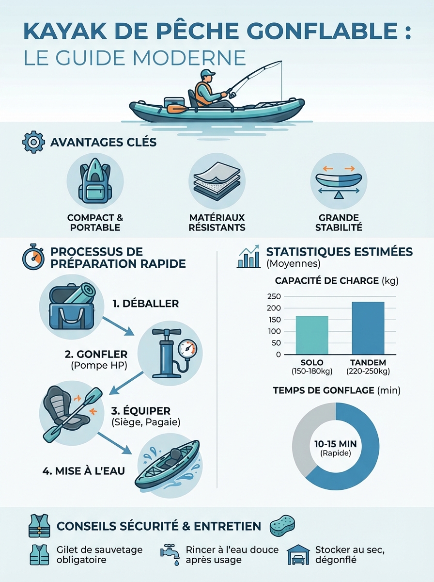 Infographie kayak de pêche gonflable