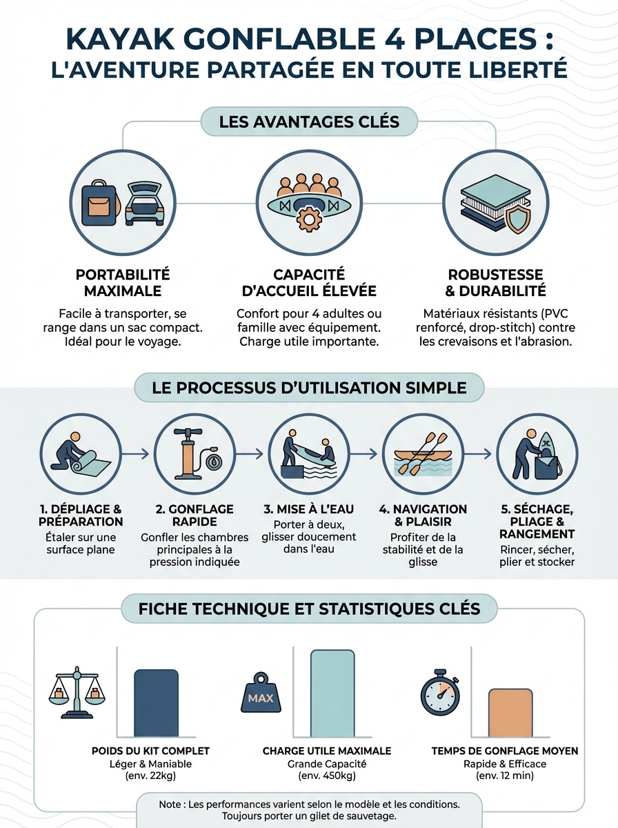 Infographie kayak gonflable 4 places