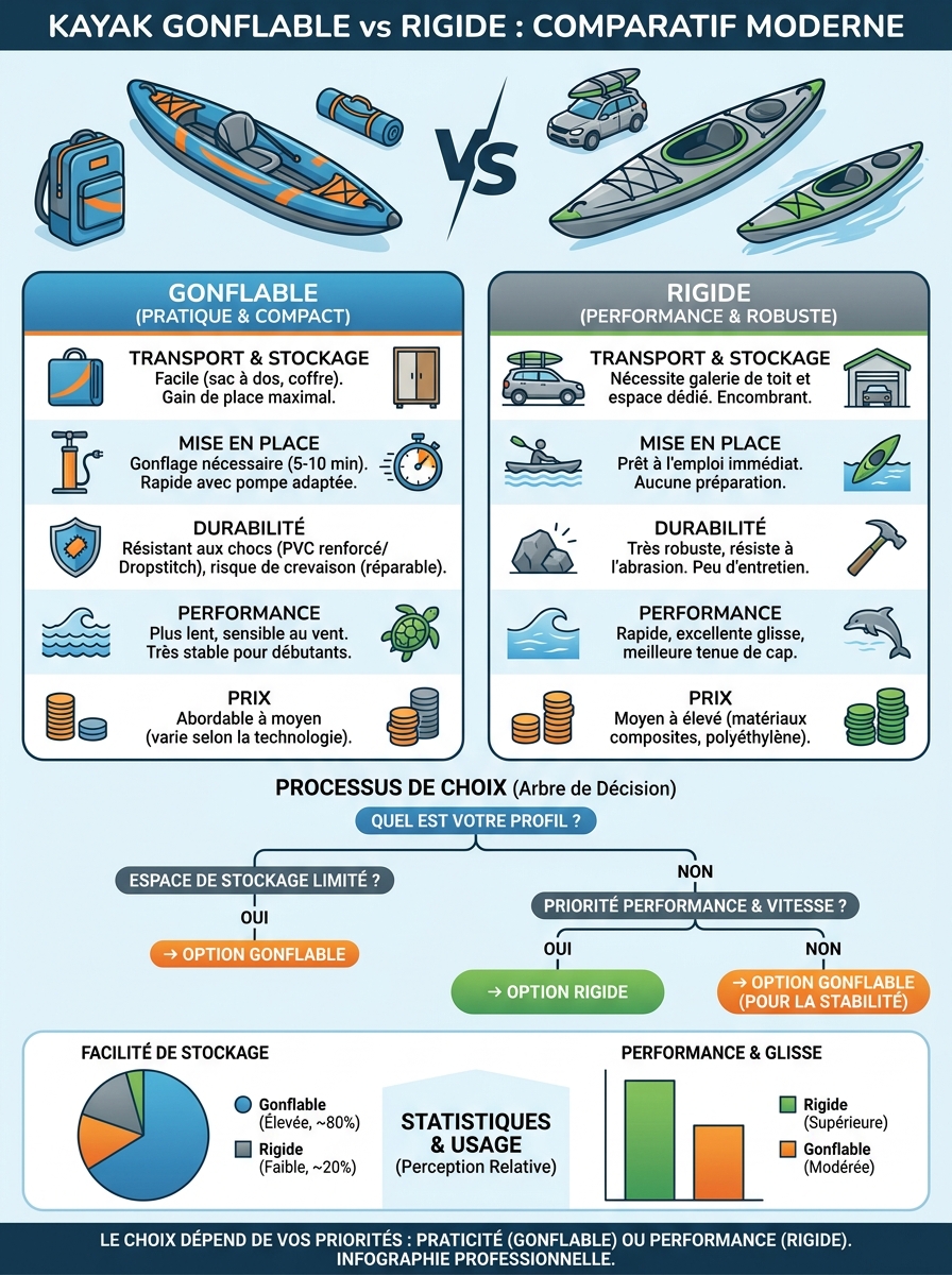 Infographie kayak gonflable vs rigide