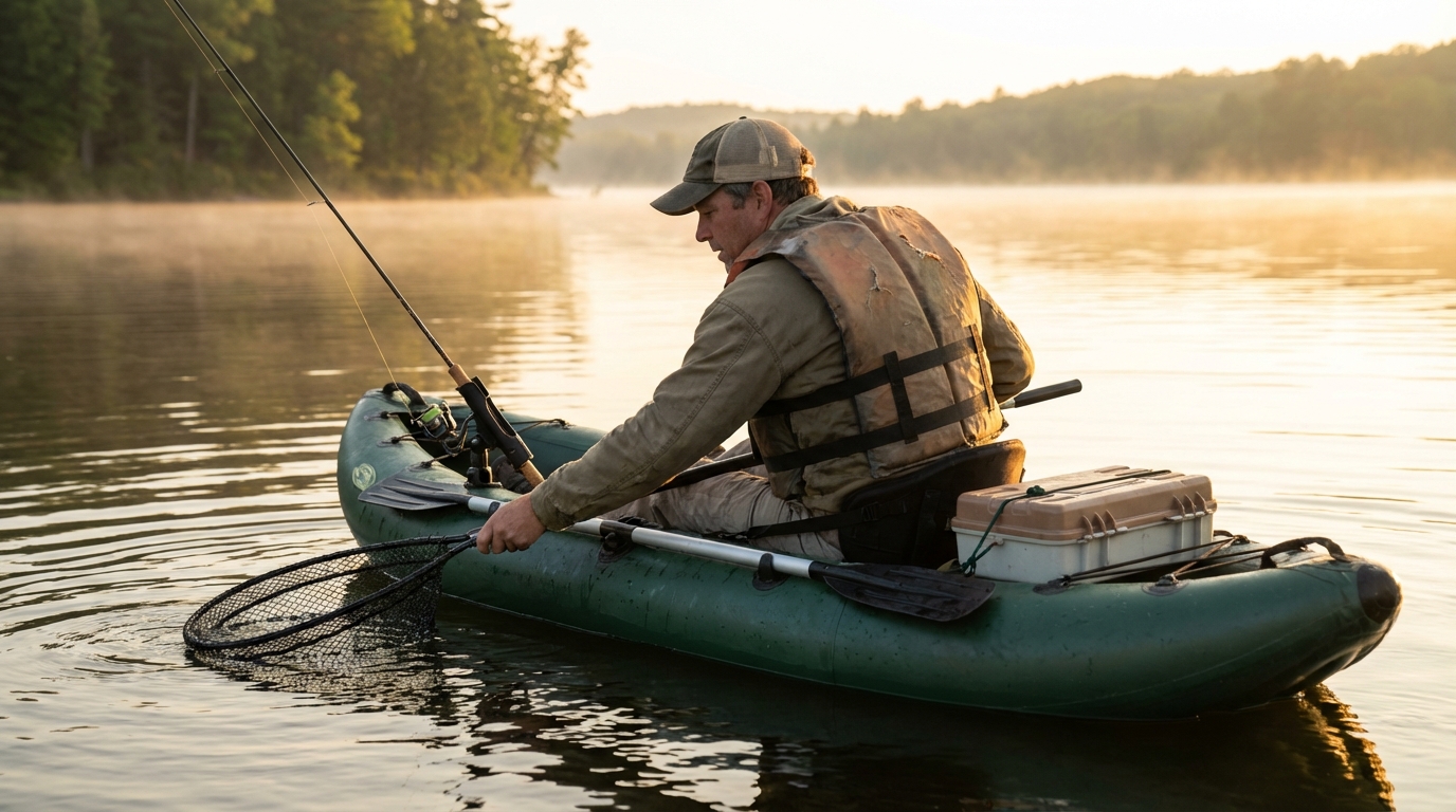 kayak de pêche gonflable en situation réelle