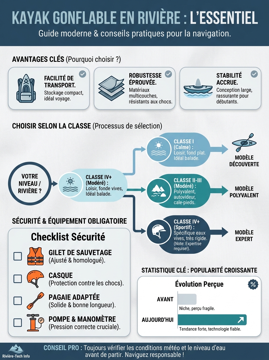 Infographie kayak gonflable rivière