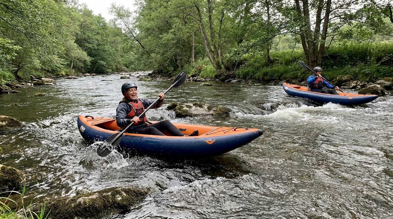 kayak gonflable rivière en situation réelle